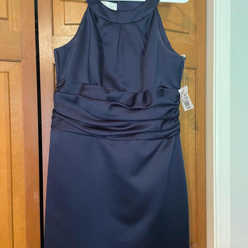 David's Bridal Blue Halter Sheath Mini Dress